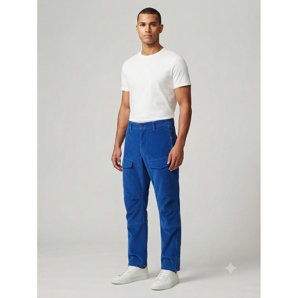 Armani Exchange Cargo Pants Mens 34 Blue Corduroy Utility‎ Streetwear Zippers